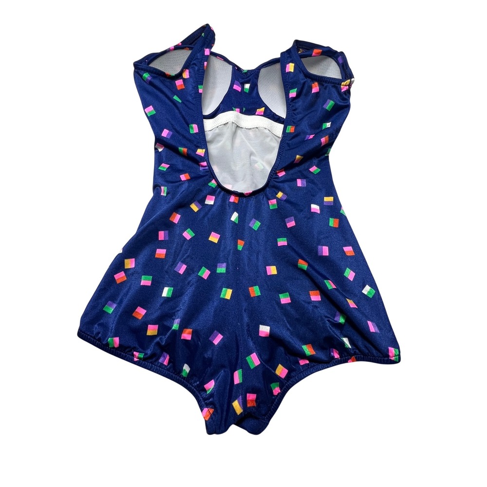 Maxine of Hollywood Swim Suit Women 12 Navy Blue Geometric Confetti One Piece - Picture 3 of 8